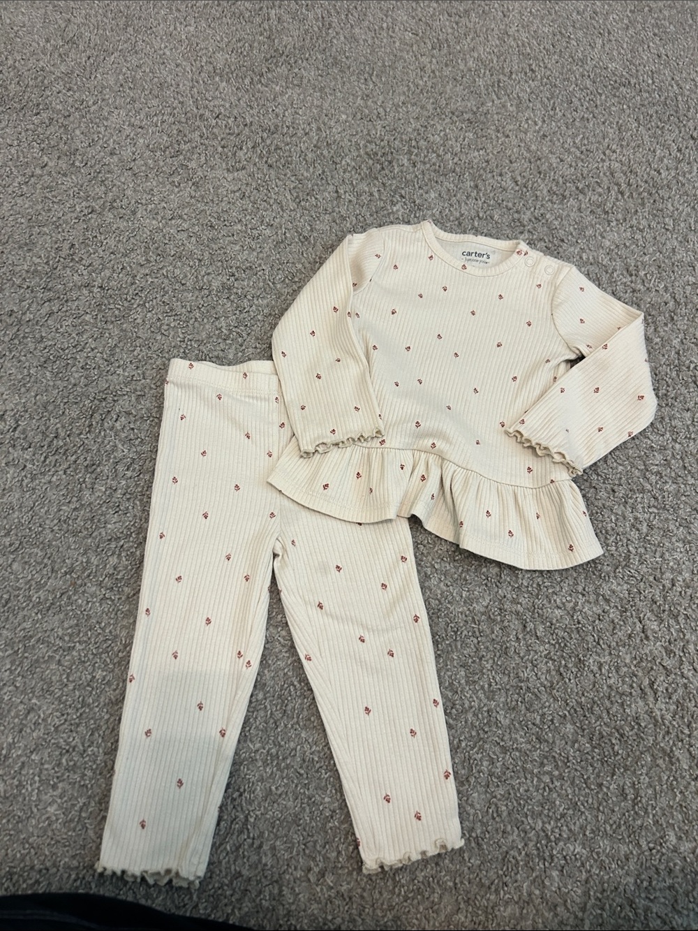 Carter's Cream Ribbed Floral Peplum Pajama Set